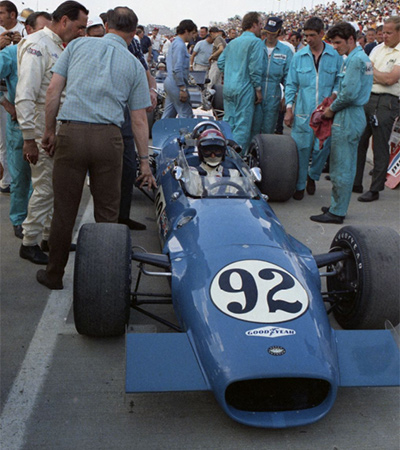 Peter Revson in the Brabham BT25 at the 1969 Indy 500.  Copyright Indianapolis Motor Speedway. Copyright permissions granted for non-commercial use by Indianapolis Motor Speedway.