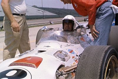Chuck Hulse in his "ex-Graham Hill" Lola T90 during practice for the 1967 Indy 500.  Copyright Indianapolis Motor Speedway. Copyright permissions granted for non-commercial use by Indianapolis Motor Speedway.