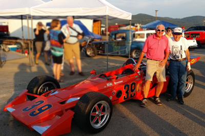 Tom Sneva and Jim Tipke reunited with the Tipke Indy car at the Ed Sneva Memorial race at Stateline Speedway in Idaho in June 2015. Copyright Michael McKinney 2015. Used with permission.