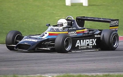 The Ampex Chevron B48 with Patrick Gaillard on board at Donington Park in 1979.  Copyright Steve Wilkinson 2008.  used with permission.