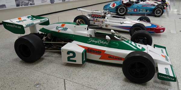 Rob Dyson's Gatorade McLaren M16E in the Indianapolis Motor Speedway Museum in May 2018. Copyright Ian Blackwell 2017. Used with permission.