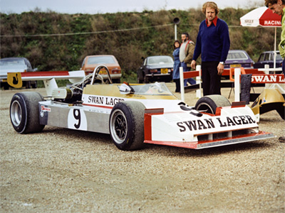 Ted Wentz' Swan Lager Lola T460 at Brands Hatch in October 1976. Copyright Alan Brown 2025. Used with permission.