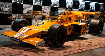 The McLaren M16E in the Samsung Transportation Museum in August 2011. Licenced by Seongbin Im under Creative Commons licence Attribution-ShareAlike 2.0 Generic (CC BY-SA 2.0). Original image has been cropped.