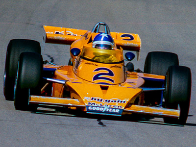 Johnny Rutherford in the Hy-Gain McLaren M16E at Michigan in 1976. Copyright Richard Deming 2016. Used with permission.