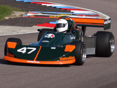 Frazer Gibney in his March 76B at Thruxton in April 2014. Copyright Keith Lewcock 2014. Used with permission.