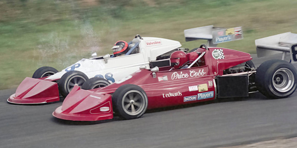 Price Cobb and Seb Barone in their March 76Bs braking for Turn 1 at Atlantic Motorsport Park, Halifax, in 1976. Copyright Dave Munroe 2021. Used with permission.