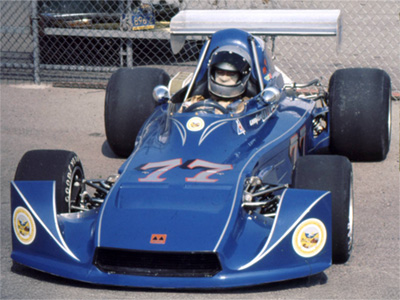 Lynn Bentson in his Modus M3 at Ontario in May 1976. Copyright Allen Brown (slide acquired on eBay) 2025. Used with permission.