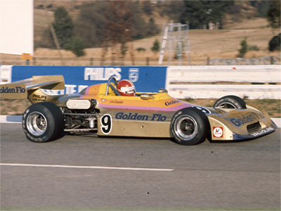 Len Booysen in the Golden-Flo Chevron B25 at Kyalami in 1976. Copyright David Pearson (<a href='http://www.motoprint.co.za/' target='_blank'>motoprint.co.za</a>) 2024. Used with permission.