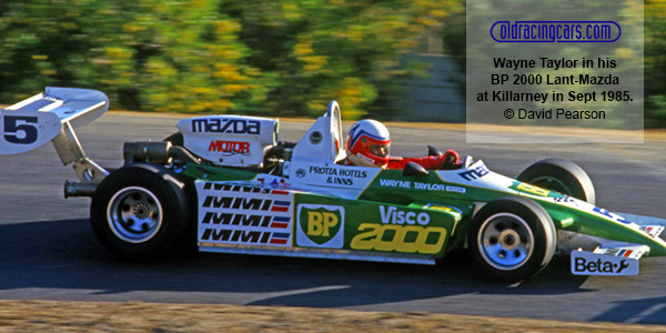 Wayne Taylor in his BP 2000 Lant-Mazda at Killarney in Sept 1985.  Copyright motoprint.co.za/David Pearson 2024.  Used with permission.