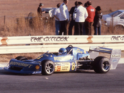 Mike Domingo in his March 76B at Kyalami in 1979. Copyright David Pearson (<a href='http://www.motoprint.co.za/' target='_blank'>motoprint.co.za</a>) 2024. Used with permission.