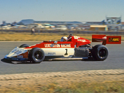 Ian Scheckter in his March 77B at Welkom in 1977. Copyright David Pearson (<a href='http://www.motoprint.co.za/' target='_blank'>motoprint.co.za</a>) 2024. Used with permission.