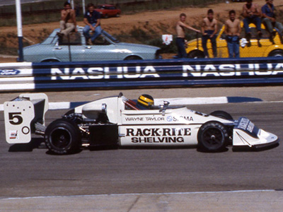 Wayne Taylor in the Rack-Rite March 77B at Kyalami in March 1981. Copyright David Pearson (<a href='http://www.motoprint.co.za/' target='_blank'>motoprint.co.za</a>) 2024. Used with permission.