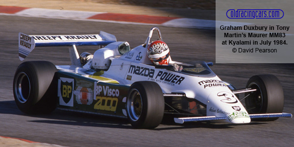 Graham Duxbury in Tony Martin's Maurer MM83 at Kyalami in July 1984.  Copyright motoprint.co.za/David Pearson 2024.  Used with permission.