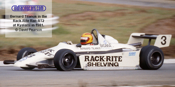 Bernard Tilanus in the Rack-Rite Ralt RT2 at Kyalami in 1981.  Copyright motoprint.co.za/David Pearson 2024.  Used with permission.