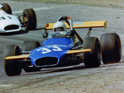 Paul Thomas in his Brabham BT29 at Bryar in May 1977. Copyright Arny Spahn 2020. Used with permission.